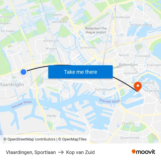 Vlaardingen, Sportlaan to Kop van Zuid map