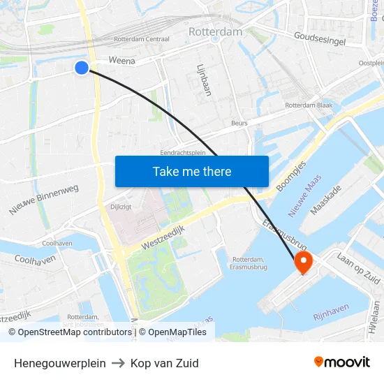 Henegouwerplein to Kop van Zuid map