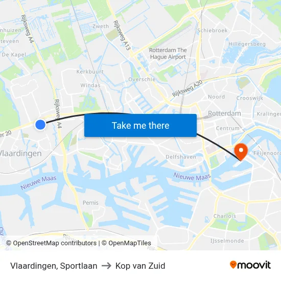 Vlaardingen, Sportlaan to Kop van Zuid map