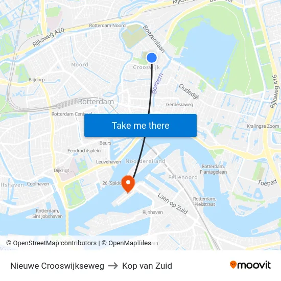 Nieuwe Crooswijkseweg to Kop van Zuid map