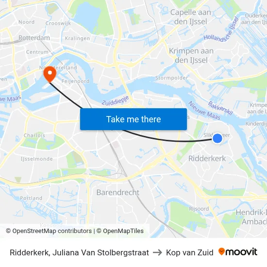 Ridderkerk, Juliana Van Stolbergstraat to Kop van Zuid map
