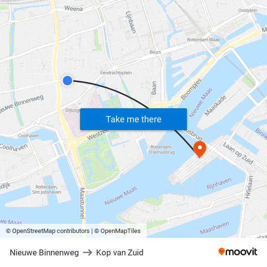 Nieuwe Binnenweg to Kop van Zuid map