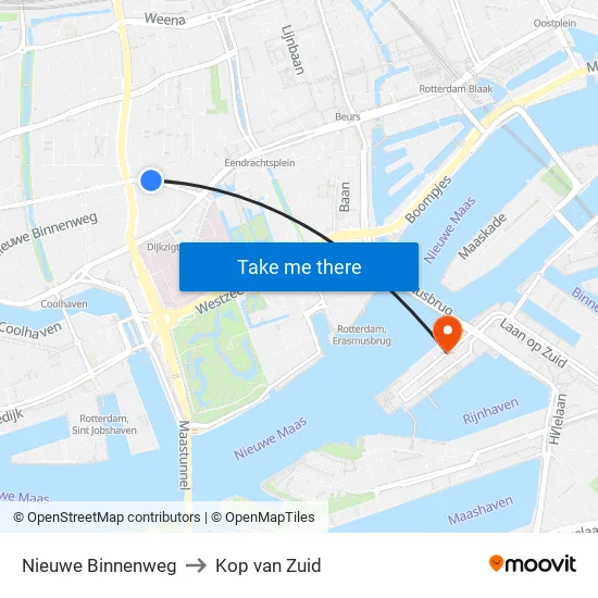 Nieuwe Binnenweg to Kop van Zuid map