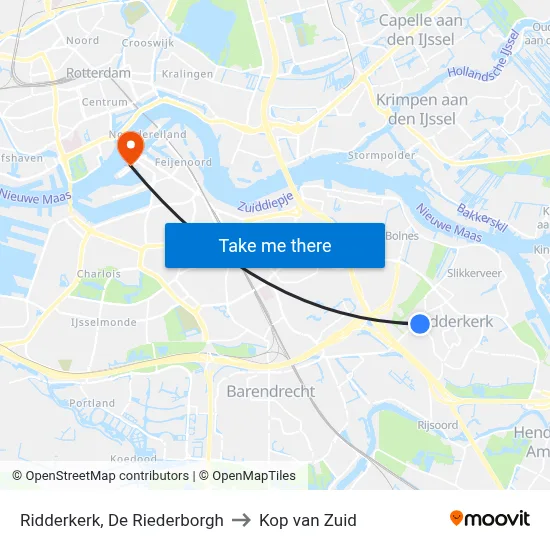 Ridderkerk, De Riederborgh to Kop van Zuid map