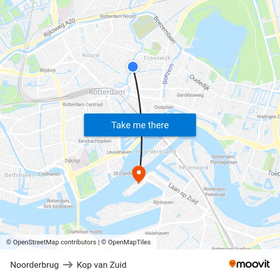 Noorderbrug to Kop van Zuid map