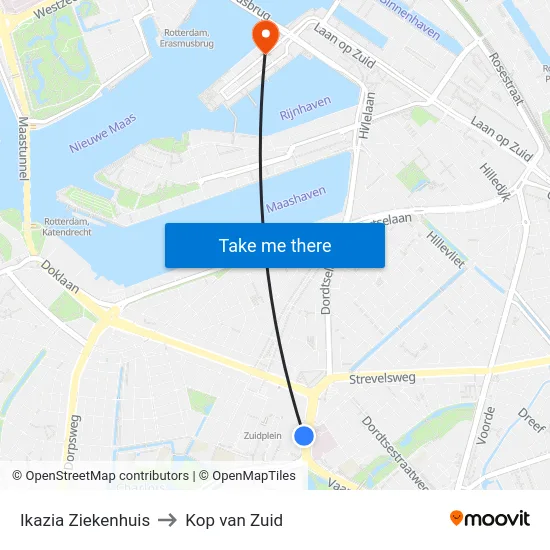 Ikazia Ziekenhuis to Kop van Zuid map