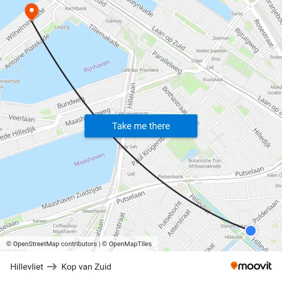 Hillevliet to Kop van Zuid map