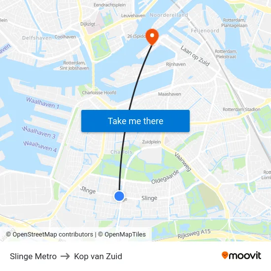 Slinge Metro to Kop van Zuid map