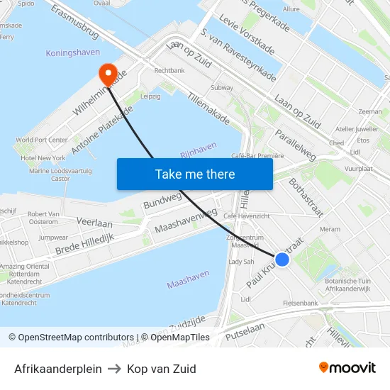 Afrikaanderplein to Kop van Zuid map