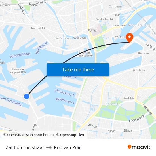 Zaltbommelstraat to Kop van Zuid map
