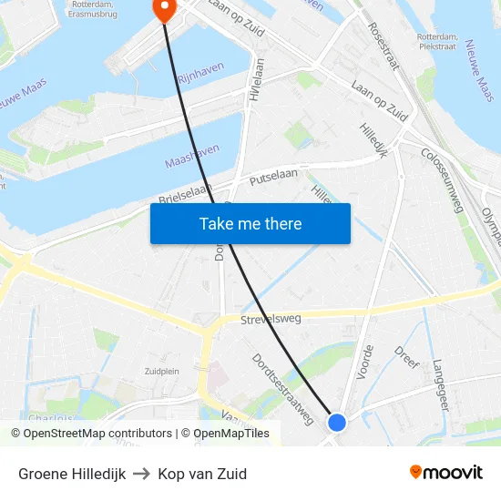 Groene Hilledijk to Kop van Zuid map