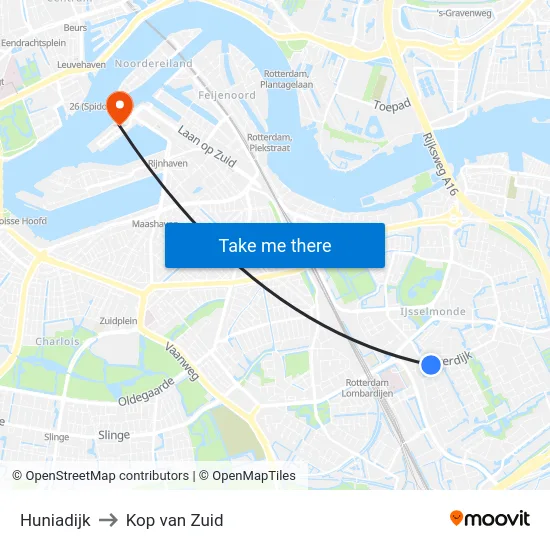 Huniadijk to Kop van Zuid map