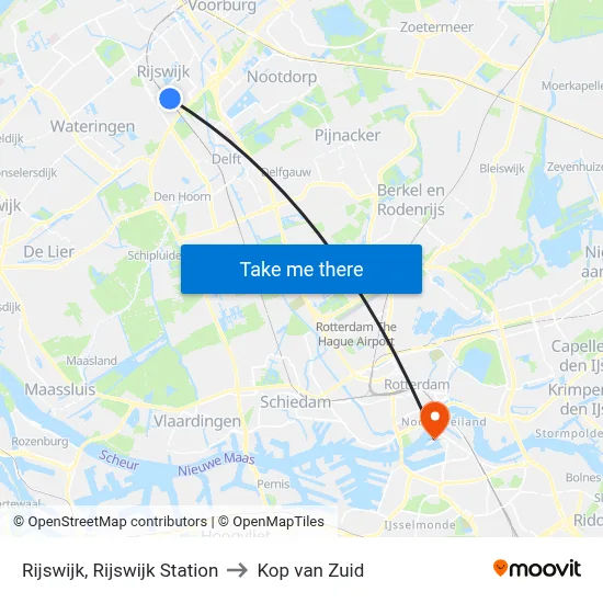 Rijswijk, Rijswijk Station to Kop van Zuid map