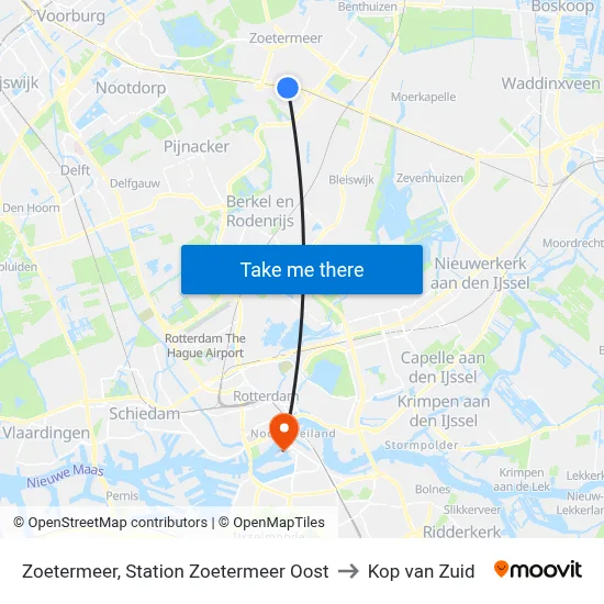 Zoetermeer, Station Zoetermeer Oost to Kop van Zuid map
