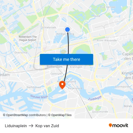Liduinaplein to Kop van Zuid map