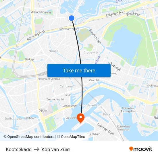 Kootsekade to Kop van Zuid map