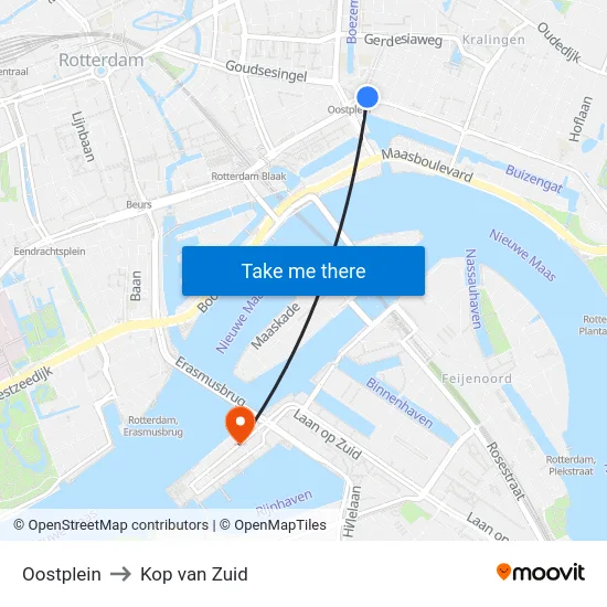 Oostplein to Kop van Zuid map