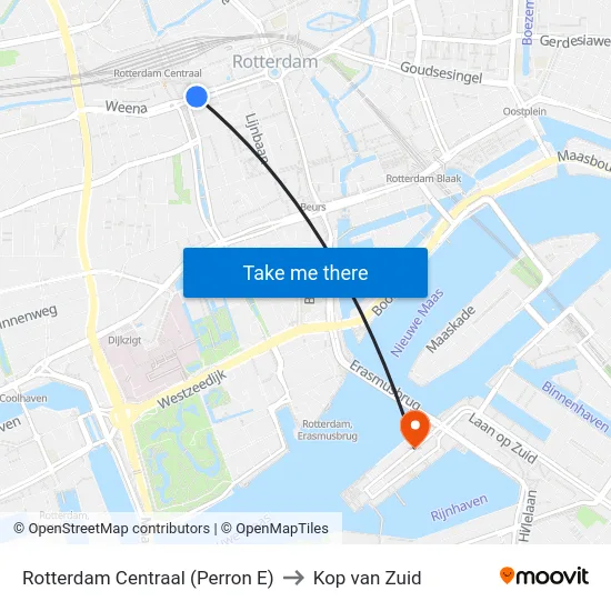 Rotterdam Centraal (Perron E) to Kop van Zuid map