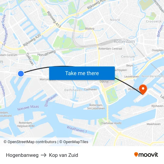 Hogenbanweg to Kop van Zuid map