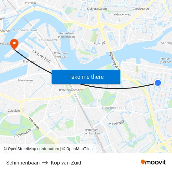 Schinnenbaan to Kop van Zuid map
