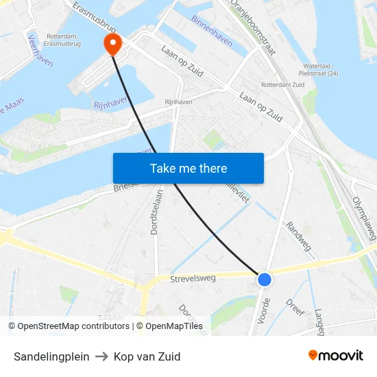 Sandelingplein to Kop van Zuid map