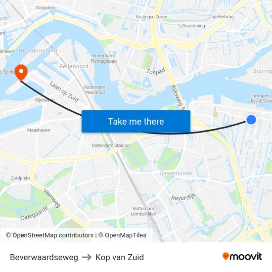 Beverwaardseweg to Kop van Zuid map