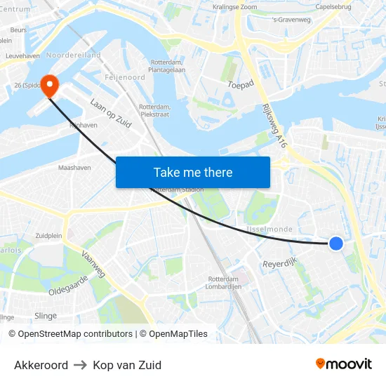 Akkeroord to Kop van Zuid map