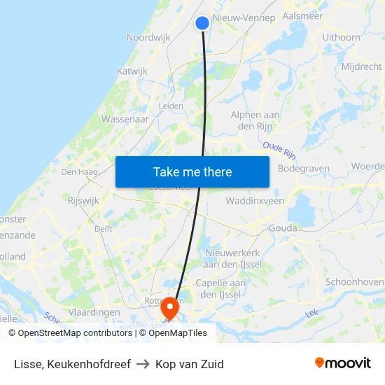 Lisse, Keukenhofdreef to Kop van Zuid map