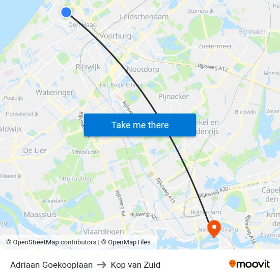 Adriaan Goekooplaan to Kop van Zuid map