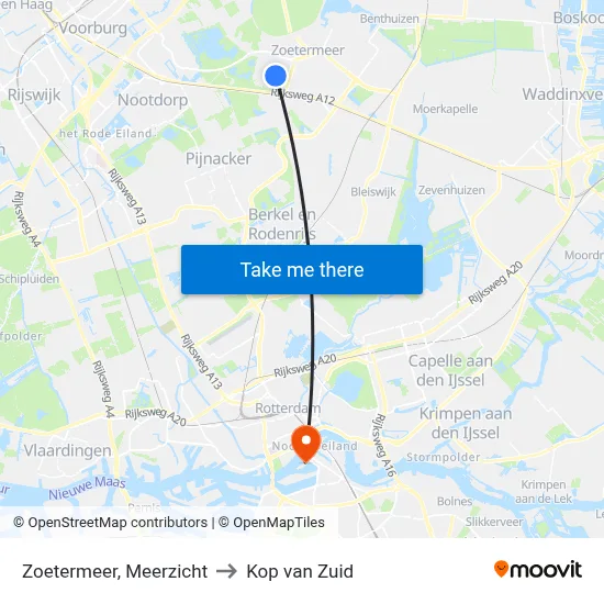 Zoetermeer, Meerzicht to Kop van Zuid map