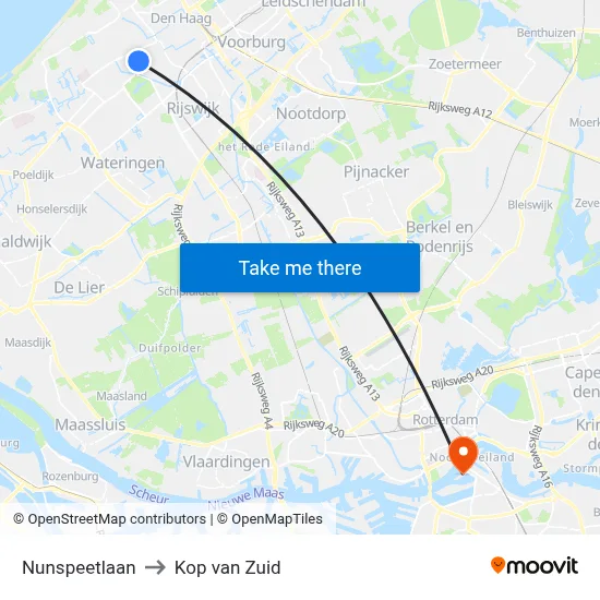 Nunspeetlaan to Kop van Zuid map