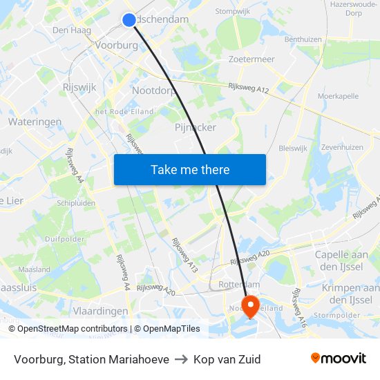 Voorburg, Station Mariahoeve to Kop van Zuid map