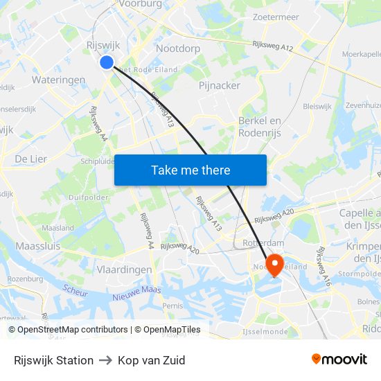 Rijswijk Station to Kop van Zuid map