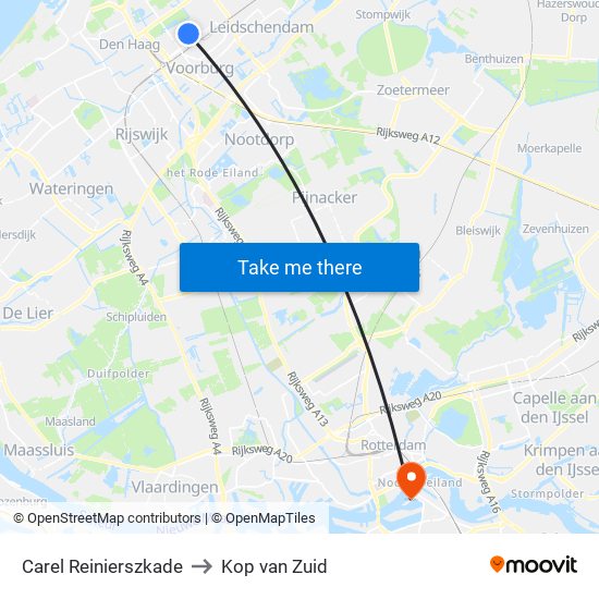 Carel Reinierszkade to Kop van Zuid map
