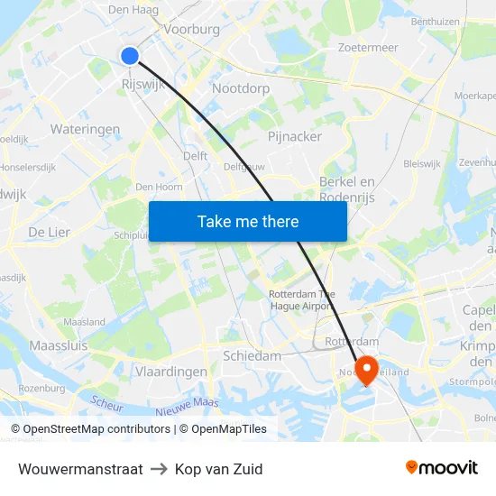 Wouwermanstraat to Kop van Zuid map