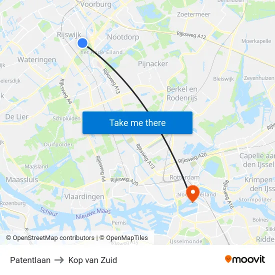 Patentlaan to Kop van Zuid map