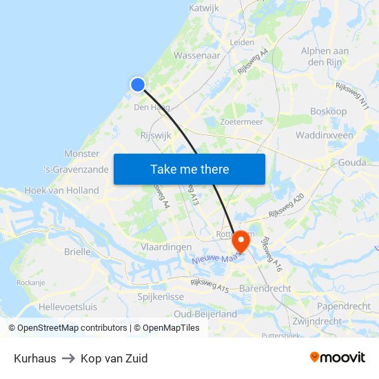 Kurhaus to Kop van Zuid map