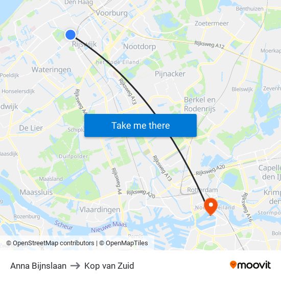 Anna Bijnslaan to Kop van Zuid map