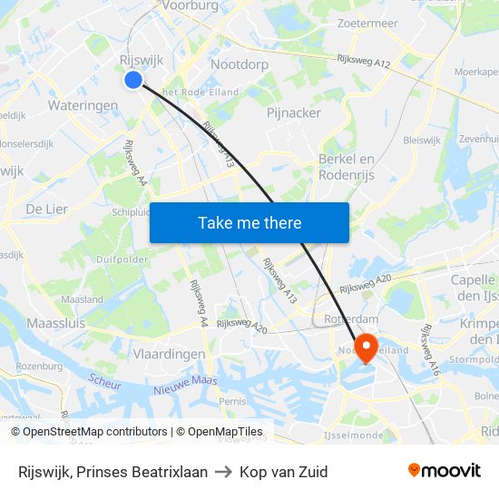 Rijswijk, Prinses Beatrixlaan to Kop van Zuid map