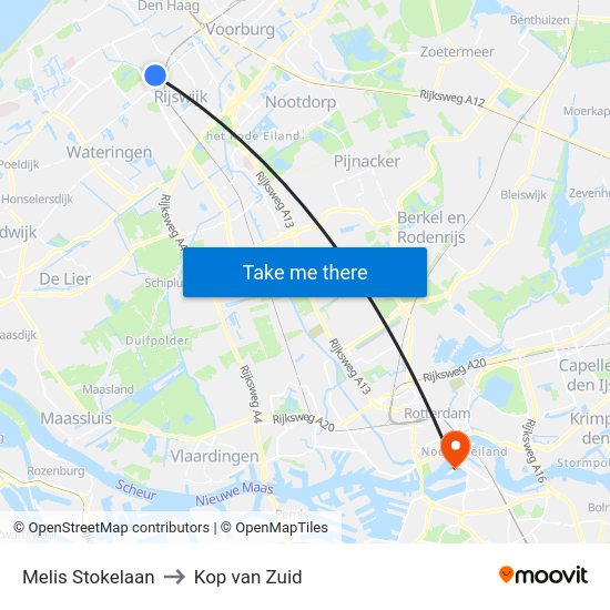 Melis Stokelaan to Kop van Zuid map