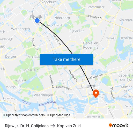 Rijswijk, Dr. H. Colijnlaan to Kop van Zuid map