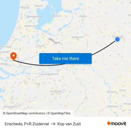 Enschede, P+R Zuiderval to Kop van Zuid map