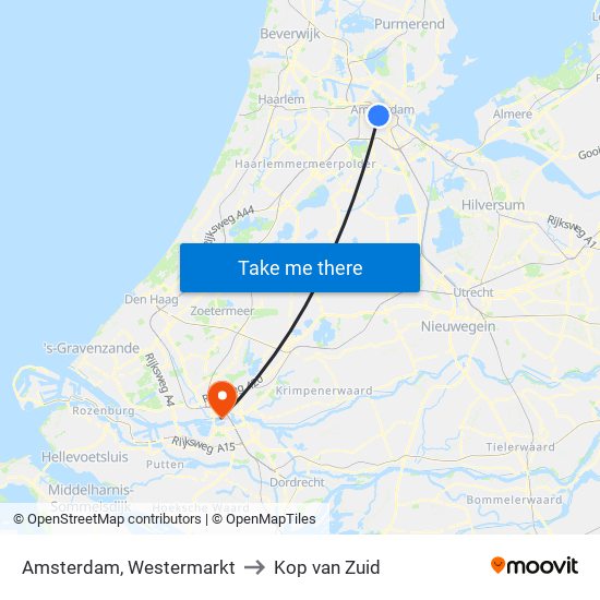 Amsterdam, Westermarkt to Kop van Zuid map