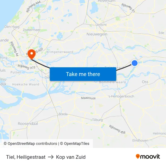 Tiel, Heiligestraat to Kop van Zuid map