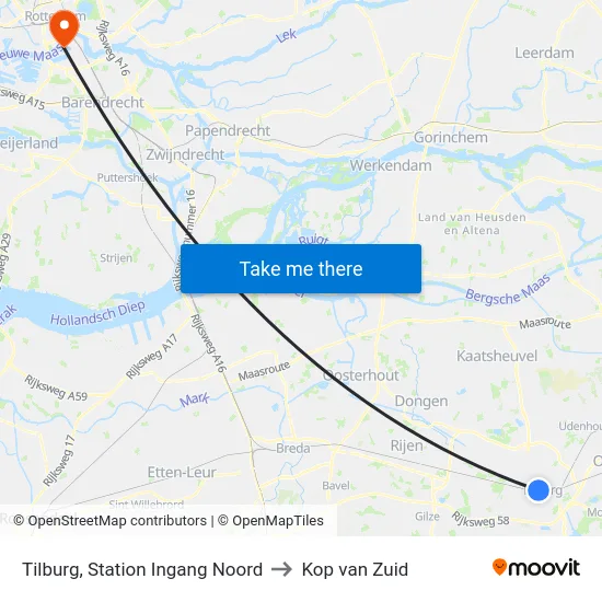 Tilburg, Station Ingang Noord to Kop van Zuid map
