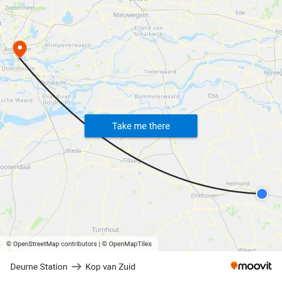 Deurne Station to Kop van Zuid map