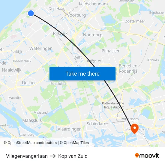 Vliegenvangerlaan to Kop van Zuid map