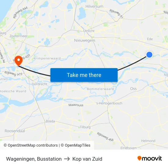 Wageningen, Busstation to Kop van Zuid map