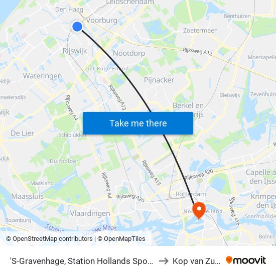 'S-Gravenhage, Station Hollands Spoor to Kop van Zuid map