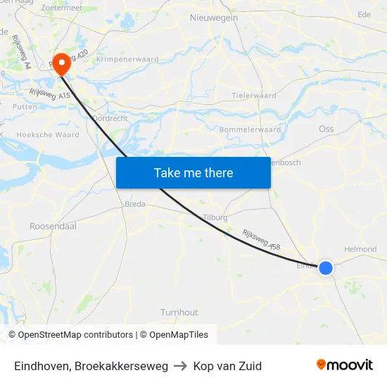 Eindhoven, Broekakkerseweg to Kop van Zuid map